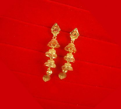 Golden Tone Three Line Hanging Jhumki Earring Gift For Diwali FE37