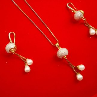 Designer Party Wear Zircon White Hanging Pearl Pendant Set Diwali Gift ZR71