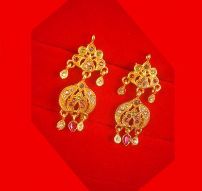 Golden Tone Traditional Multi Stone Earring Gift For Wife