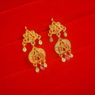 Golden Tone Traditional Multi Stone Earring Gift For Wife