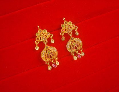 Golden Tone Traditional Multi Stone Earring Gift For Wife