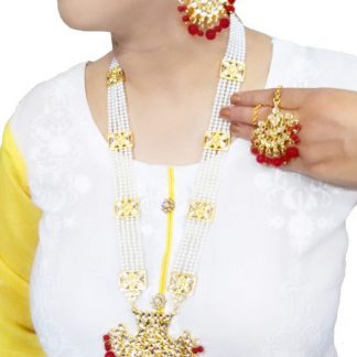 Bollywood Style Rani Haar Maroon Shade Necklace Set For Karwa Chauth NA46E