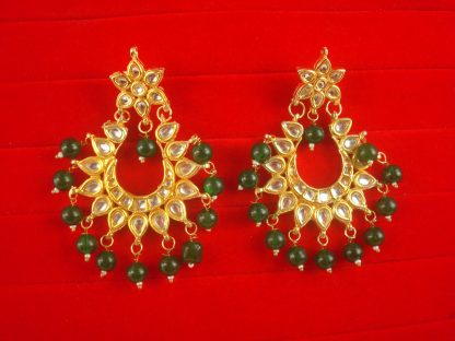 Party Wear Bollywood Style Earring With Green Hanging Onyx Rakhi Gift