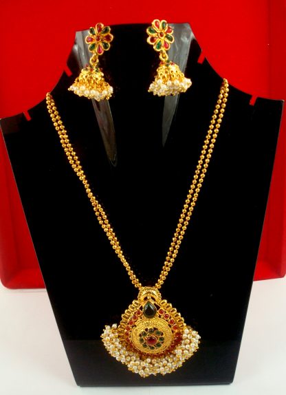 South Indian Style Golden Multi Color Pendant Earring Chain GP13