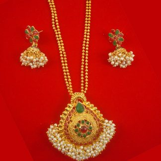South Indian Style Golden Multi Color Pendant Earring Chain GP13
