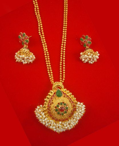 South Indian Style Golden Multi Color Pendant Earring Chain GP13