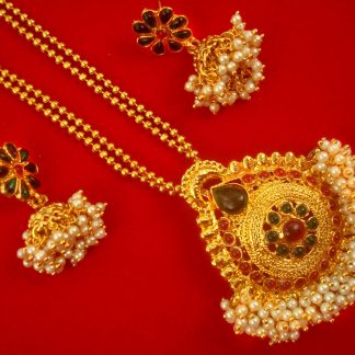 South Indian Style Golden Multi Color Pendant Earring Chain GP13B
