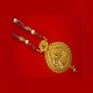 South Indian Tradtional Golden Pendant Maroon Beads NH50