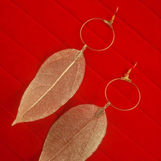 Trending Golden Long Leaf Shape Hanging Earring Diwali Gift For Her FE42