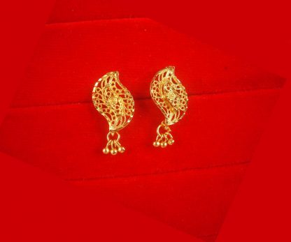 Unique Designer Golden Tone Small Daily Wear Earring Gift For Diwali FE38