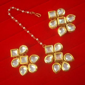 Wedding Wear Premium Kundan Earring Maang Tikka Rakhi Gift EM56