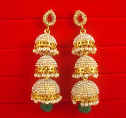 Wedding Wear Three Layer Green Maroon Jhumki Gift For Wife JH89