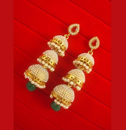 Wedding Wear Three Layer Green Maroon Jhumki Gift For Wife JH89