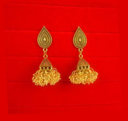 Bollywood Style Golden Bead Cluster Jhumki Earring Gift For Diwali JH95