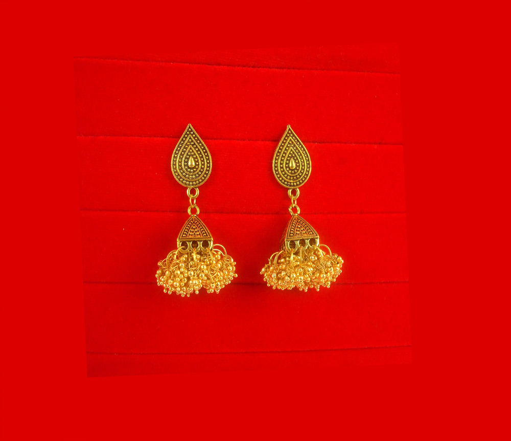 Bollywood Style Golden Bead Cluster Jhumki Earring Gift For Diwali JH95