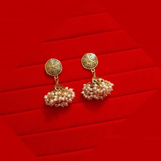 Bollywood Style Golden Oxidized White Pearl Cluster Jhumki JH93