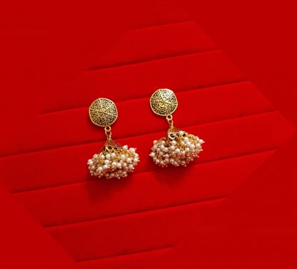 Bollywood Style Golden Oxidized White Pearl Cluster Jhumki JH93