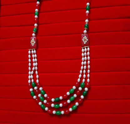 Bollywood Style Red Green onyx Multi Strand Necklace Earring Set NH55