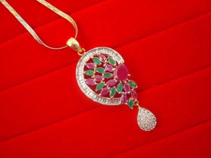 Designer Daily Wear Pink Green Pendant Gift For Sister SP17P