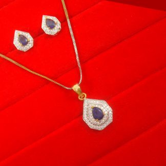 Designer Small Classy College Wear,Office Wear Zircon Blue Pendant Earring Gift For Diwali SP21