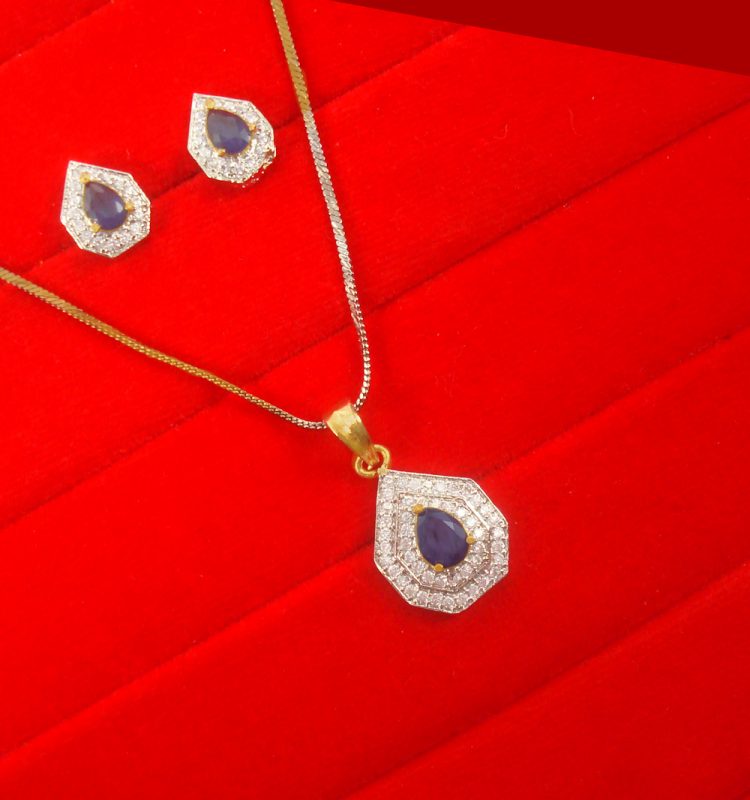 Designer Small Classy College Wear,Office Wear Zircon Blue Pendant Earring Gift For Diwali SP21