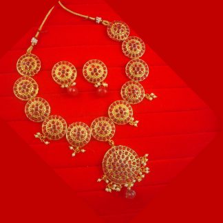 GOLDEN PINK WHITE PUNJABI STYLE ROUND PEARL NECKLACE SET NH17P