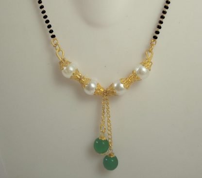 Latest Designer Bollywood Style Daily Wear Pearl Mangalsutra With Green Hanging Stone