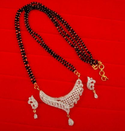 Latest Newly Wed Bride Zircon Mangalsutra Earring Set Karwa Chauth Gift For Wife DM44