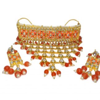 Party Wear Orange Choker Necklace Earring For Karwa Chauth NH52