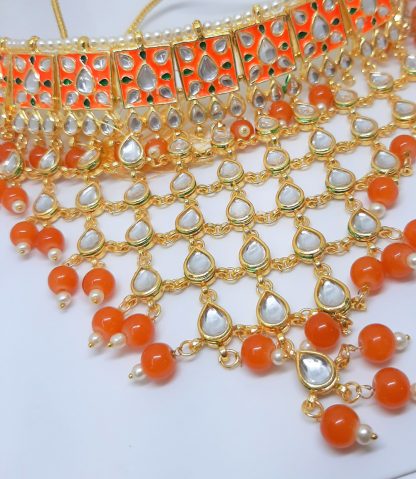 Party Wear Orange Choker Necklace Earring For Karwa Chauth NH52