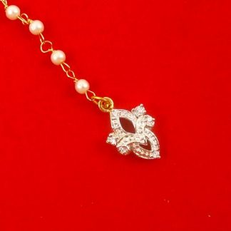 Wedding Wear Elegant Zircon Designer Tiny Cute Pearl Chain Maang Tikka For Girls ZMG23