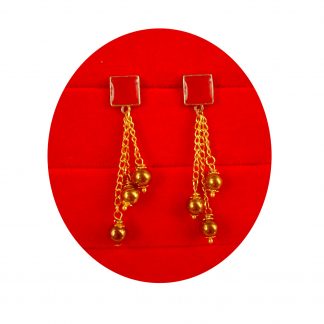 Charming College Wear Red Shade Earring With Golden Hanging Balls Christmas Gift For Her FE75