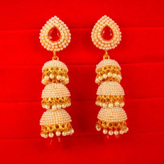 Wedding Wear Three Layer Green Maroon Jhumki Gift For Wife JH89B