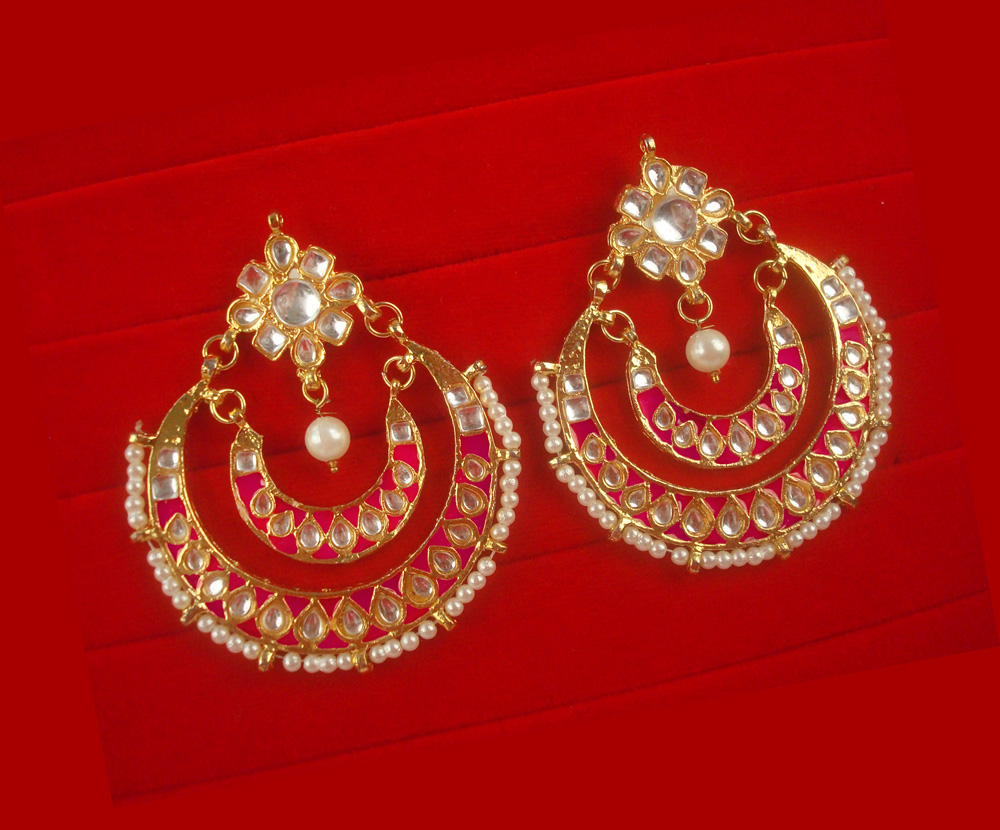 American Diamond Hot Pink CZ Fashion Jewelry Pearls Jhumka Earrings Fo –  Indian Designs