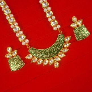 Ethnic Indian Look Traditional Wear Premium Kundan Green Pendant Earring Set Christmas Gift For Wife NH69