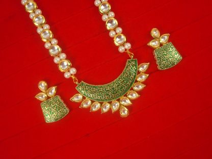 Ethnic Indian Look Traditional Wear Premium Kundan Green Pendant Earring Set Christmas Gift For Wife NH69