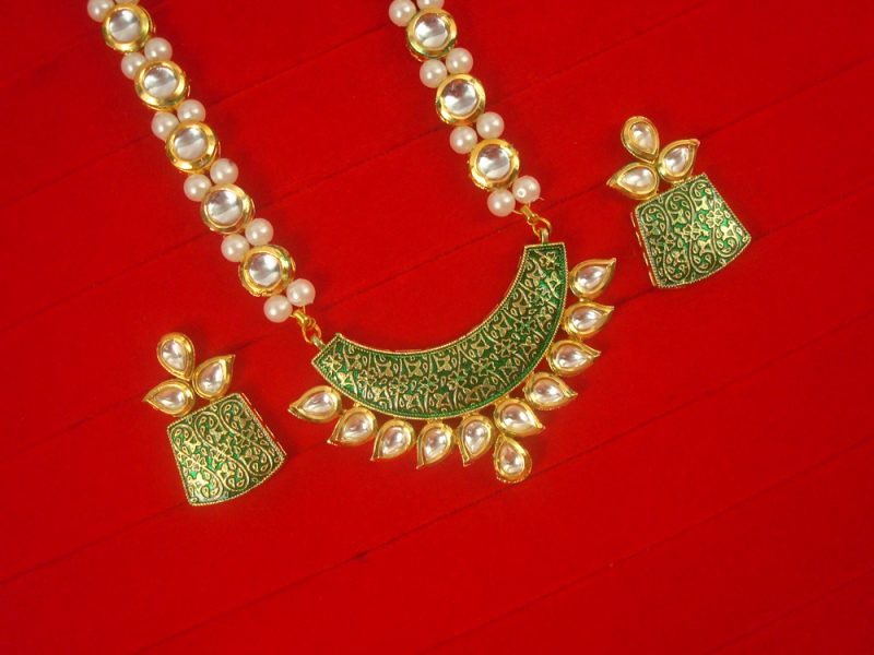 Ethnic Indian  Look Traditional Wear Premium Kundan Green Pendant Earring Set Christmas Gift For Wife NH69