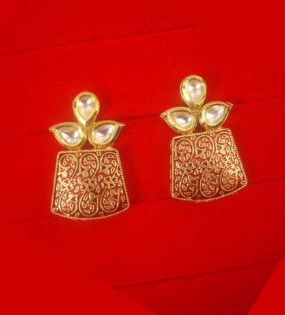 Ethnic Indian Look Traditional Wear Premium Kundan Red Earring Set Christmas Gift For Wife NH68E