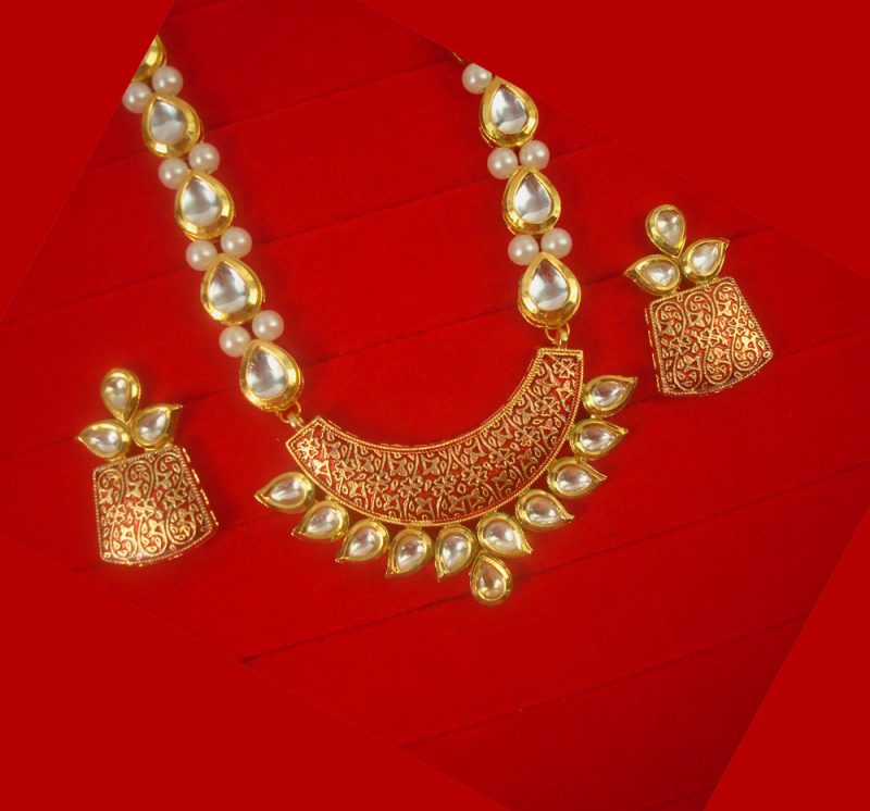 Ethnic Indian Look Traditional Wear Premium Kundan Red Pendant Earring Set Christmas Gift For Wife NH68