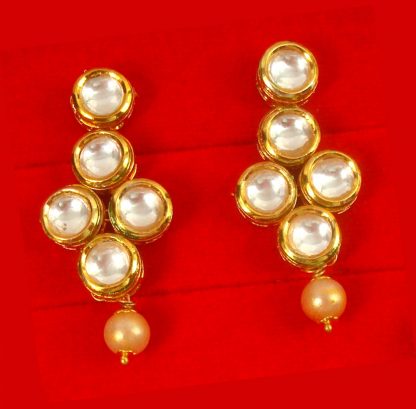 Imitation Jewlery Designer Round Kundan With Golden Drop Pearl Earring Set Diwali Gift For Wife NH63E