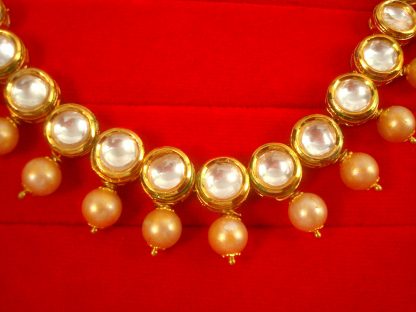 Imitation Jewlery Designer Round Kundan With Golden Drop Pearl Necklace Set Diwali Gift For Wife NH63