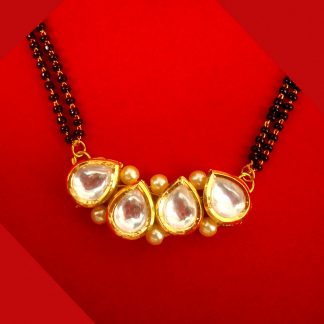 Imitation Jewlery Ethnic Look Leaf Premium Kundan Mangalsutra With Double Line Chain Christmas Gift For Wife DM49