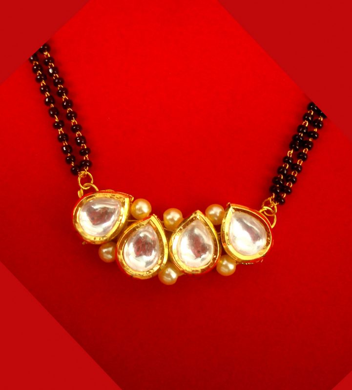 Imitation Jewlery Ethnic Look Leaf Premium Kundan Mangalsutra With Double Line Chain Christmas Gift For Wife DM49
