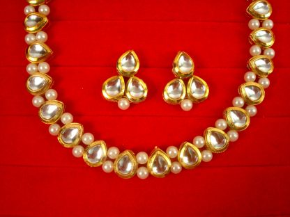 Indian Imitation Jewelry Leaf Kundan Pearl Necklace in Round Shape Elegant Diwali Gift For Wife NH66