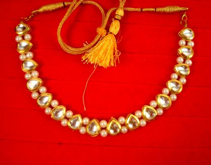 Indian Imitation Jewelry Leaf Kundan Pearl Necklace in Round Shape Elegant Diwali Gift For Wife NH66
