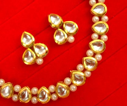 Indian Imitation Jewelry Leaf Kundan Pearl Necklace in Round Shape Elegant Diwali Gift For Wife NH66