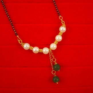 Latest Bollywood Style Women’s Pride Designer Cute Pearl Mangalsutra With Green Hanging Stone DM41