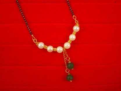 Latest Bollywood Style Women’s Pride Designer Cute Pearl Mangalsutra With Green Hanging Stone DM41