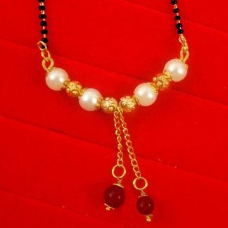 Latest Bollywood Style Women’s Pride Designer Cute Pearl Mangalsutra With Maroon Hanging Stone DM42