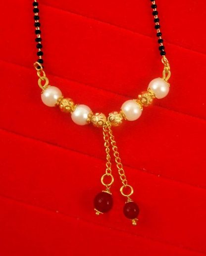 Latest Bollywood Style Women’s Pride Designer Cute Pearl Mangalsutra With Maroon Hanging Stone DM42